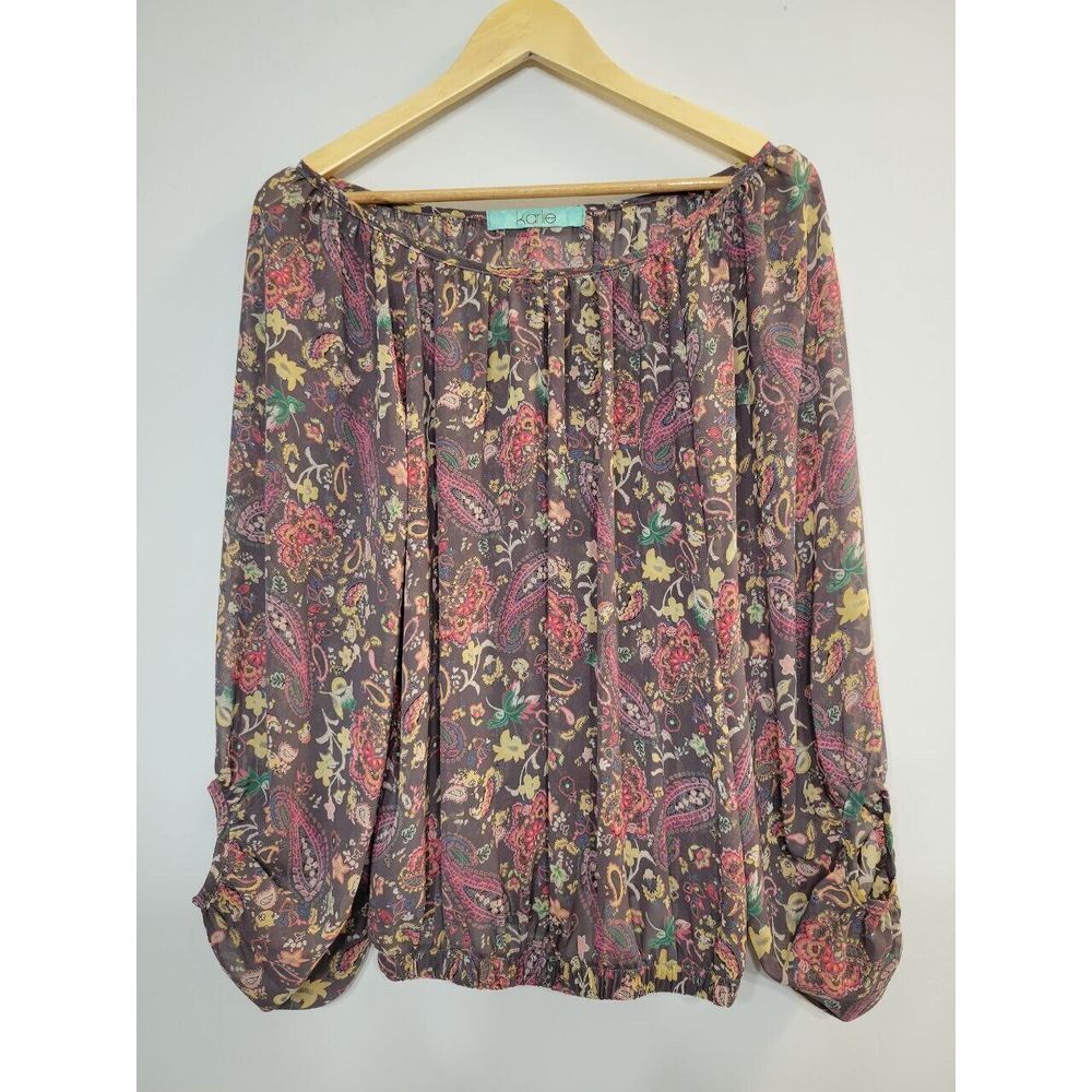 Karlie Paisley Cropped Genie Sleeve Blouse Size Large